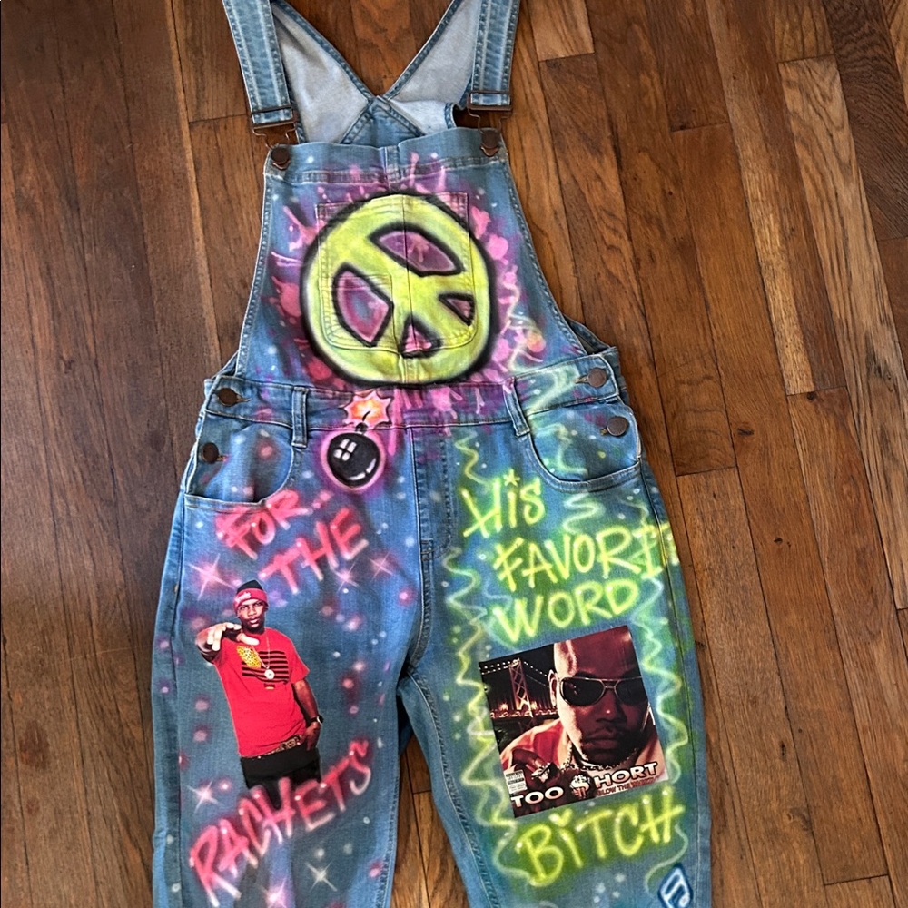Colorful Graphic Denim Overalls - Picture 3 of 8